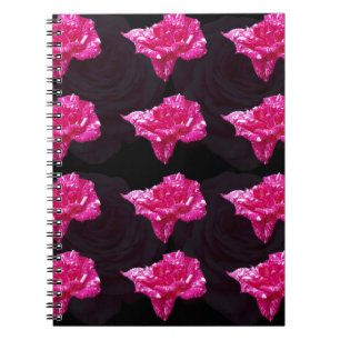 Hot Pink And Black Rose Pattern, Spiral Notebook