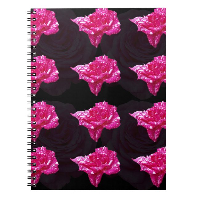 Hot Pink And Black Rose Pattern, Spiral Notebook (Front)