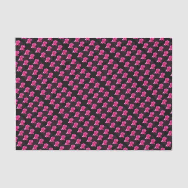Hot Pink And Black Rose Pattern, Tissue Paper (Front)