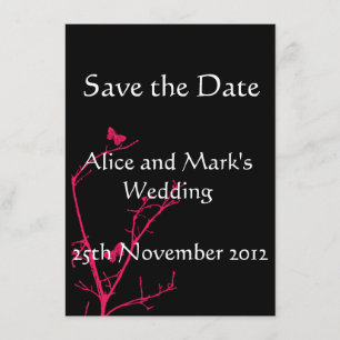 hot pink and black save the date card