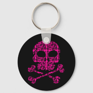 Hot Pink and Black Skulls for Halloween Key Ring