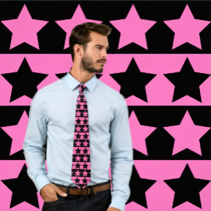 Hot Pink and Black Striped Tie (Star Pattern)