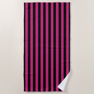 Hot Pink And Black Stripes Beach Towel