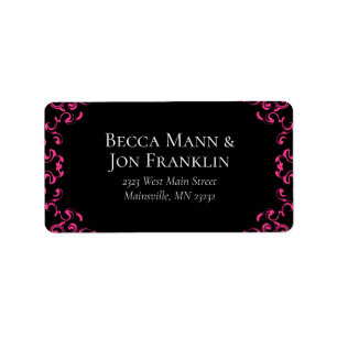 Hot Pink and Black Swirl Gothic Wedding Label