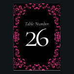 Hot Pink and Black Swirl Gothic Wedding Table Number<br><div class="desc">Our beautiful swirl design lends a modern element to this hot pink and black gothic wedding collection.  Perfect for a dark themed wedding or Rockabilly affair.</div>