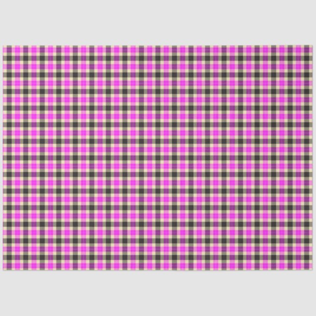 Hot Pink and Black Tartan Plaid Tissue Paper (Front)