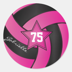 Hot Pink and Black Volleyball DIY Text Classic Round Sticker