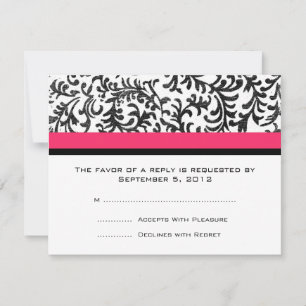 Hot Pink and Black Wedding RSVP Card