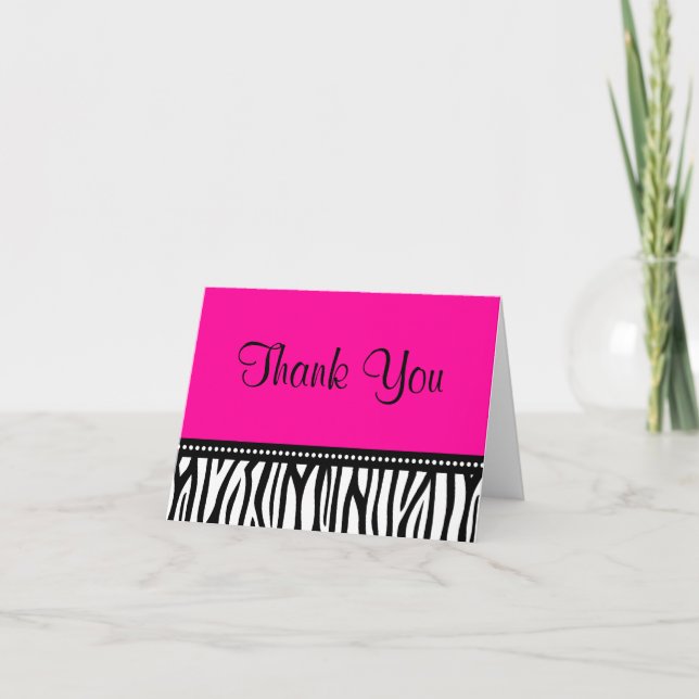 Hot Pink and Black Zebra Thank You Card (Front)