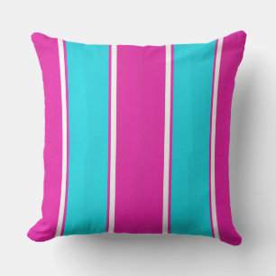 Hot Pink and Blue Cabana Stripes Throw Pillow