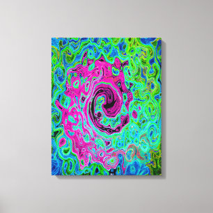 Hot Pink and Blue Groovy Abstract Retro Swirl Canvas Print