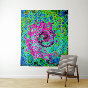 Hot Pink and Blue Groovy Abstract Retro Swirl Tapestry
