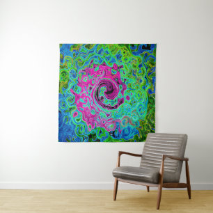 Hot Pink and Blue Groovy Abstract Retro Swirl Tapestry