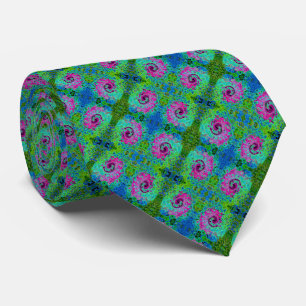 Hot Pink and Blue Groovy Abstract Retro Swirl Tie
