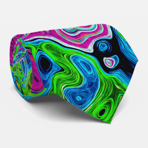 Hot Pink and Blue Groovy Abstract Retro Swirl Tie