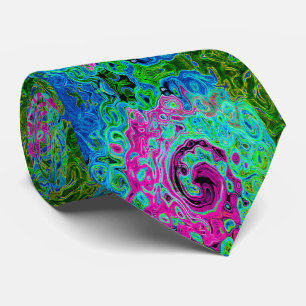 Hot Pink and Blue Groovy Abstract Retro Swirl Tie