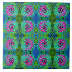 Hot Pink and Blue Groovy Abstract Retro Swirl Tile