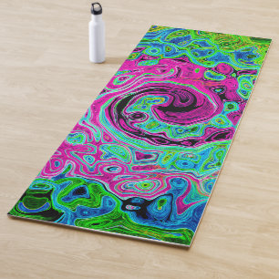 Hot Pink and Blue Groovy Abstract Retro Swirl Yoga Mat