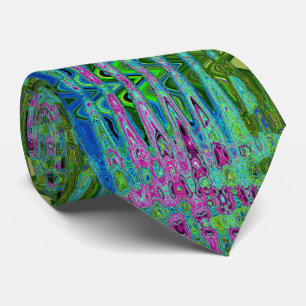 Hot Pink and Blue Groovy Abstract Retro Waves Tie