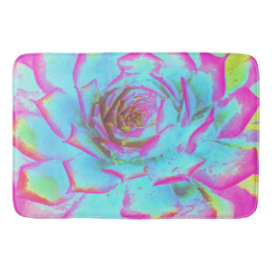 Hot Pink and Blue Succulent Sedum Rosette Bath Mat