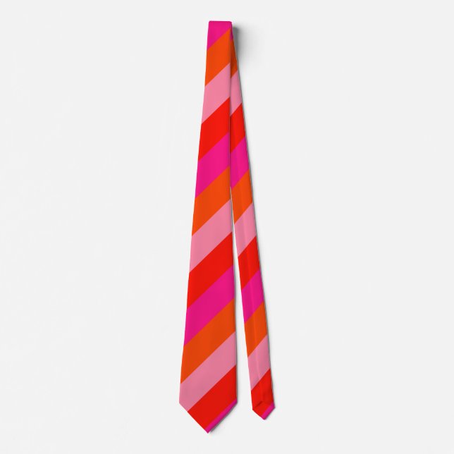 Hot Pink and Bright Orange Stripes Neck Tie (Front)