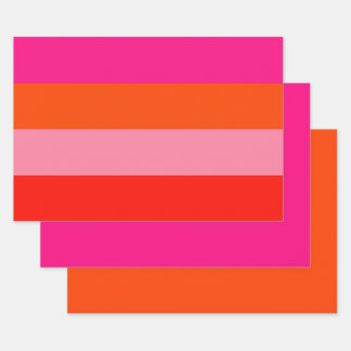 Hot Pink and Bright Orange Stripes  Wrapping Paper Sheet