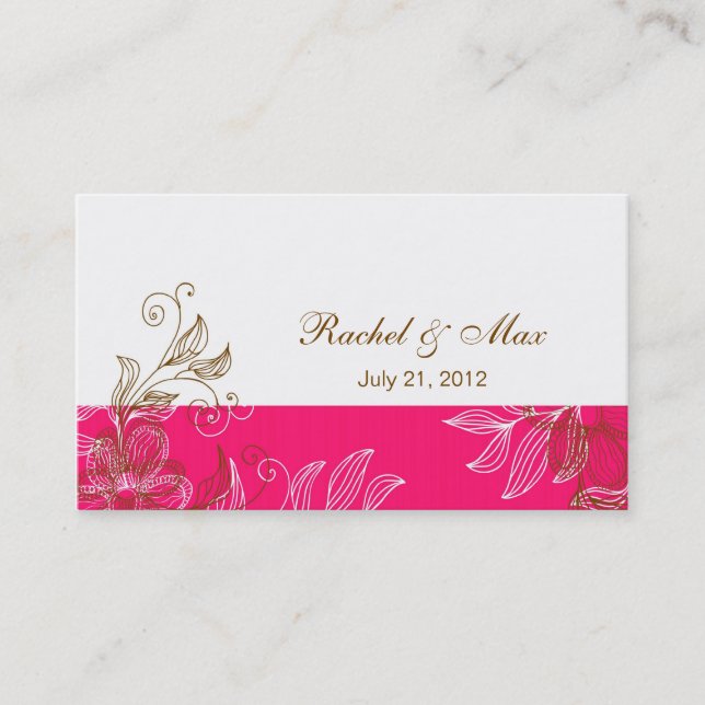 Hot Pink and Brown Elegant Wedding Business Card (Front)