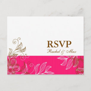 Hot Pink and Brown Floral RSVP Postcard