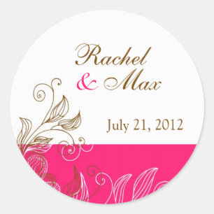 Hot Pink and Brown Floral Wedding Label