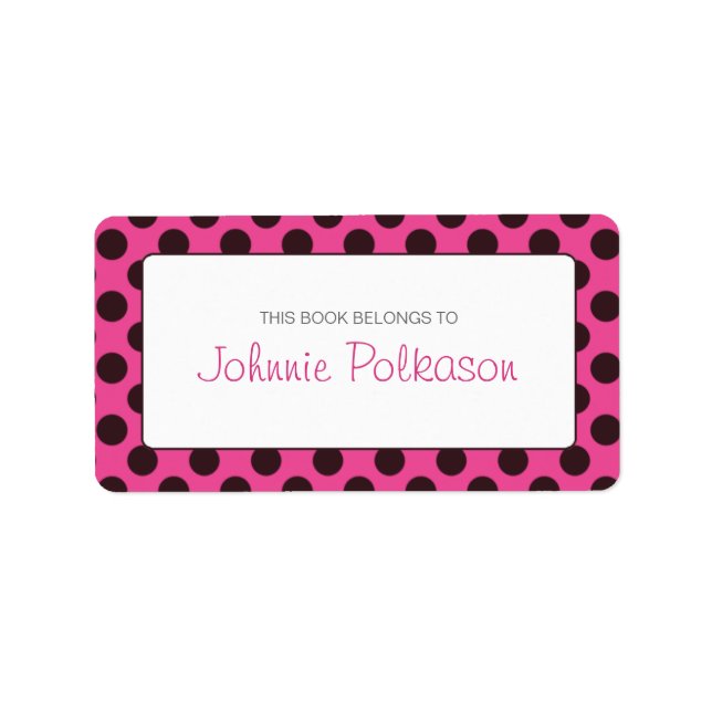 Hot Pink and Brown Polka Dot Bookplate Label (Front)
