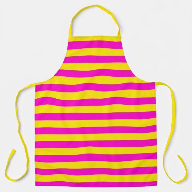 Hot Pink And Canary Yellow Stripes Apron (Front)