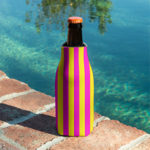 Hot Pink And Canary Yellow Stripes Bottle Cooler