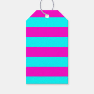 Hot Pink And Cyan Blue Green Turquoise Stripes Gift Tags