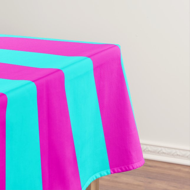 Hot Pink And Cyan Blue Green Turquoise Stripes Tablecloth (In Situ)