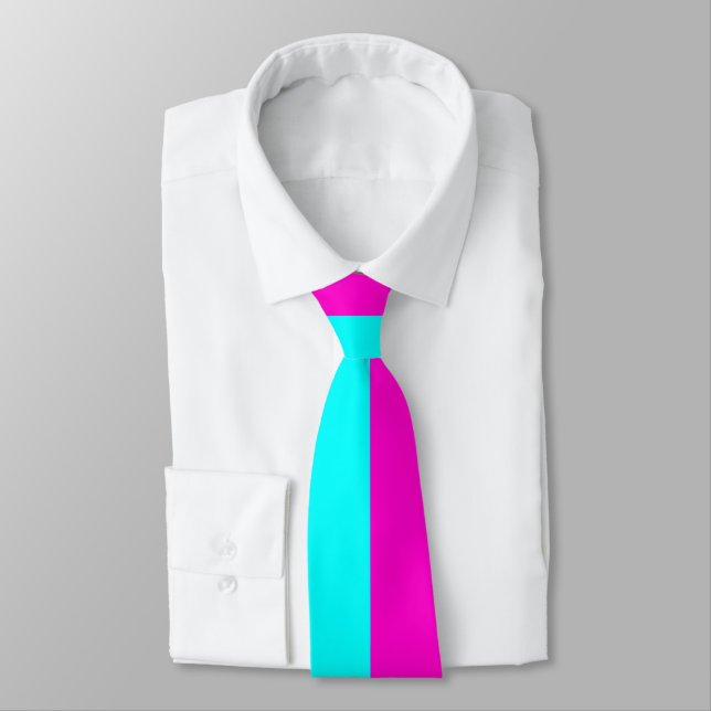 Hot Pink And Cyan Blue Green Turquoise Stripes Tie (Tied)