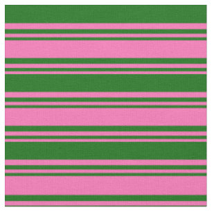 Hot Pink and Dark Green Stripes Pattern Fabric
