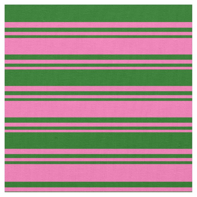 Hot Pink and Dark Green Stripes Pattern Fabric (Close Up)