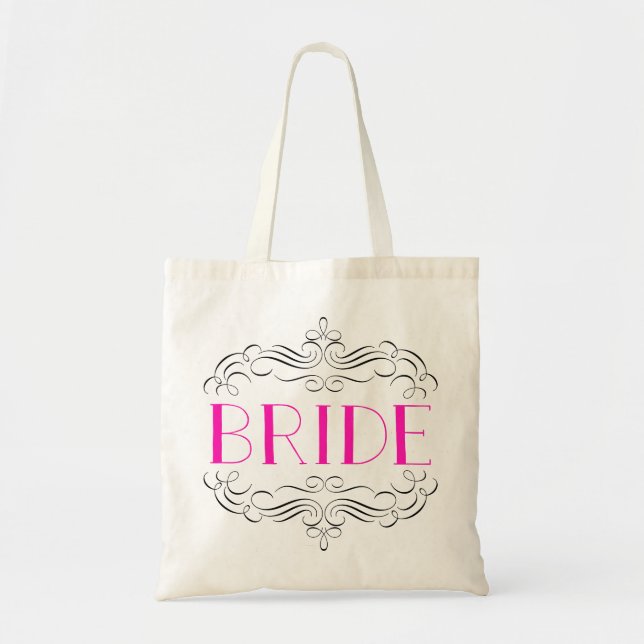 Hot Pink and delicate swirls Wedding tote Bag (Front)