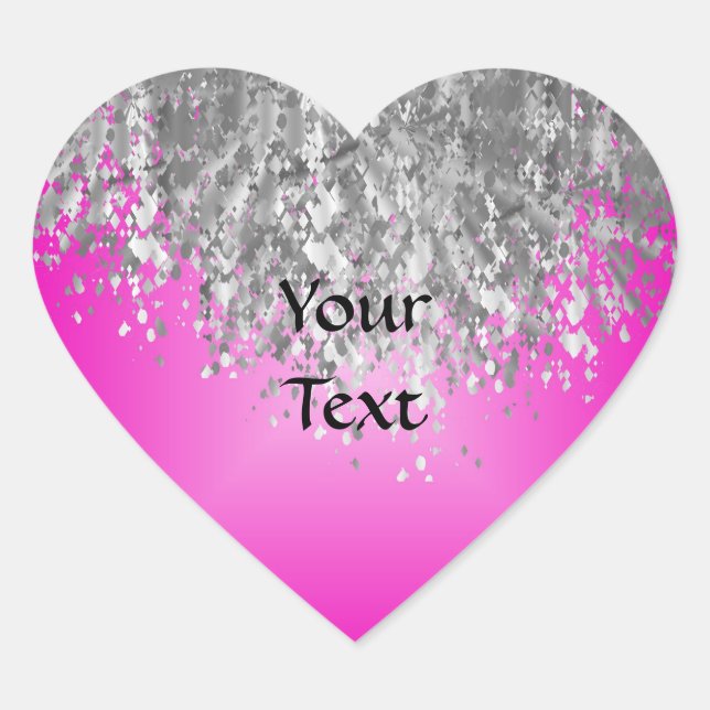 Hot pink and faux glitter heart sticker (Front)
