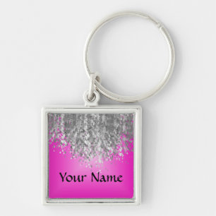 Hot pink and faux glitter key ring