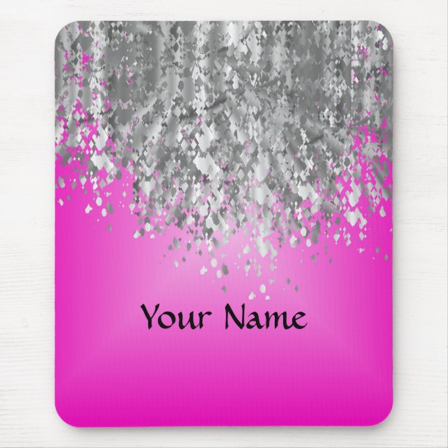 Hot pink and faux glitter mouse pad (Front)