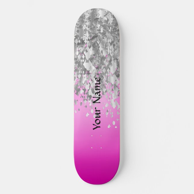 Hot pink and faux glitter skateboard (Front)