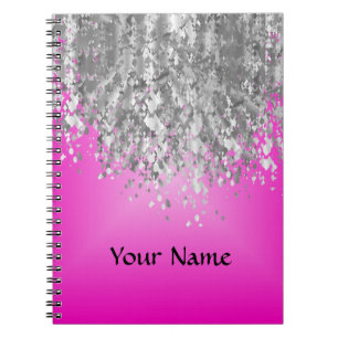 Hot pink and faux glitter spiral notebook