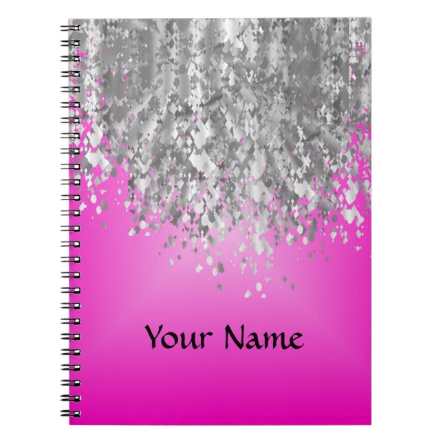 Hot pink and faux glitter spiral notebook (Front)