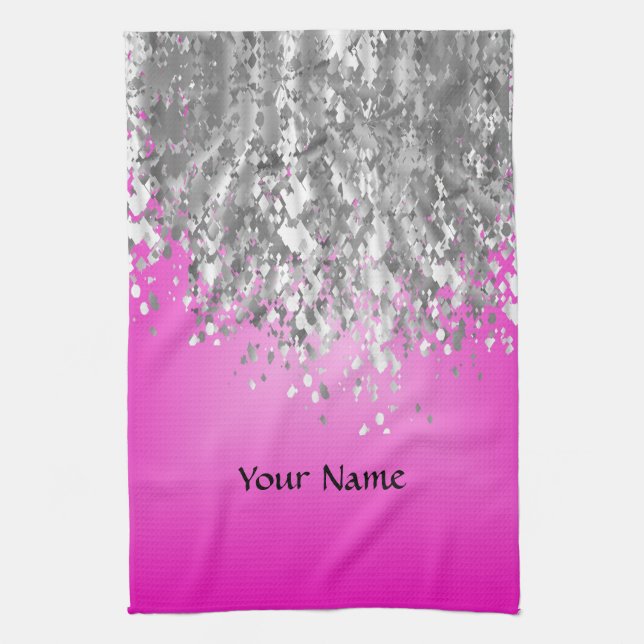 Hot pink and faux glitter tea towel (Vertical)