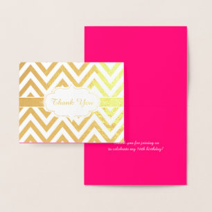 Hot Pink and Gold Chevron Girls Birthday Party Foil Card