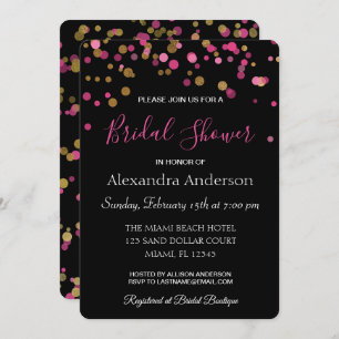 Hot Pink and Gold Confetti Bridal Shower Invitation