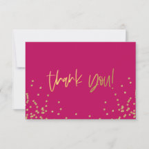 Hot Pink and Gold Confetti Thank You Note Cards