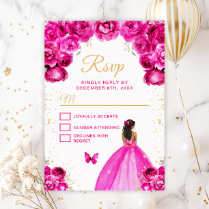 Hot Pink and Gold Dark Skin Princess RSVP Card