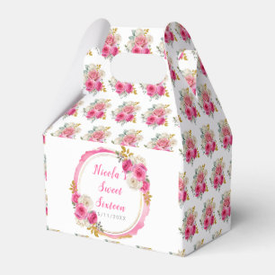 Hot Pink and Gold Elegant Flowers Sweet Sixteen Favour Box